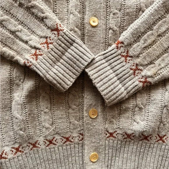 Vintage 80s Fair Isle Button Down Knit Sweater M Nordic Retro Cozy Grandpa - Picture 4 of 6